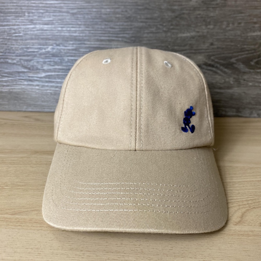Disney Parks Hat Cap Strap Back Tan Beige Embroidered Mickey Mouse Walking Mens